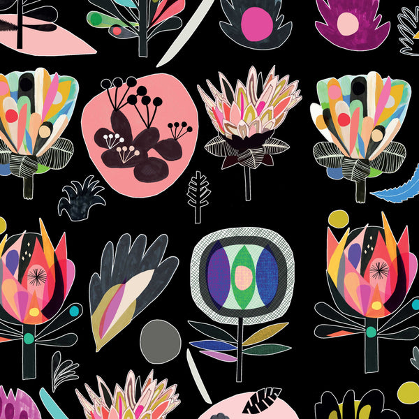 Flower Collection Black Fabric by Inaluxe