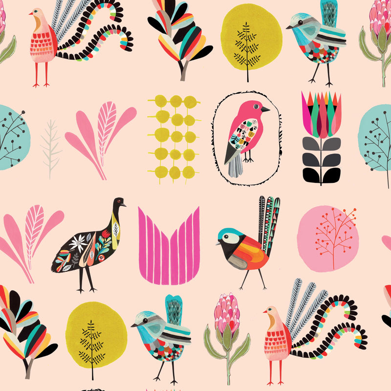 Peachy Pink Flora & Fauna Cotton by Inaluxe