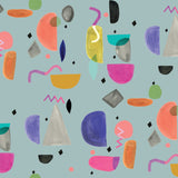 Abstract Teal shapes Fabric by Inaluxe