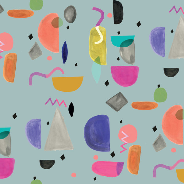 Abstract Teal shapes Fabric by Inaluxe