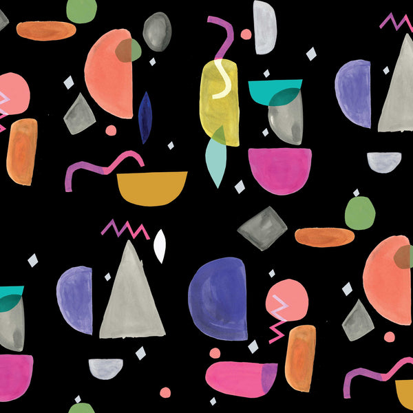 Abstract Shapes Black Fabric by Inaluxe