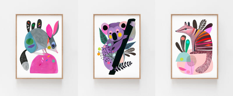 Australian Bilby Koala And Numbat Print Set by Inaluxe Art Studio
